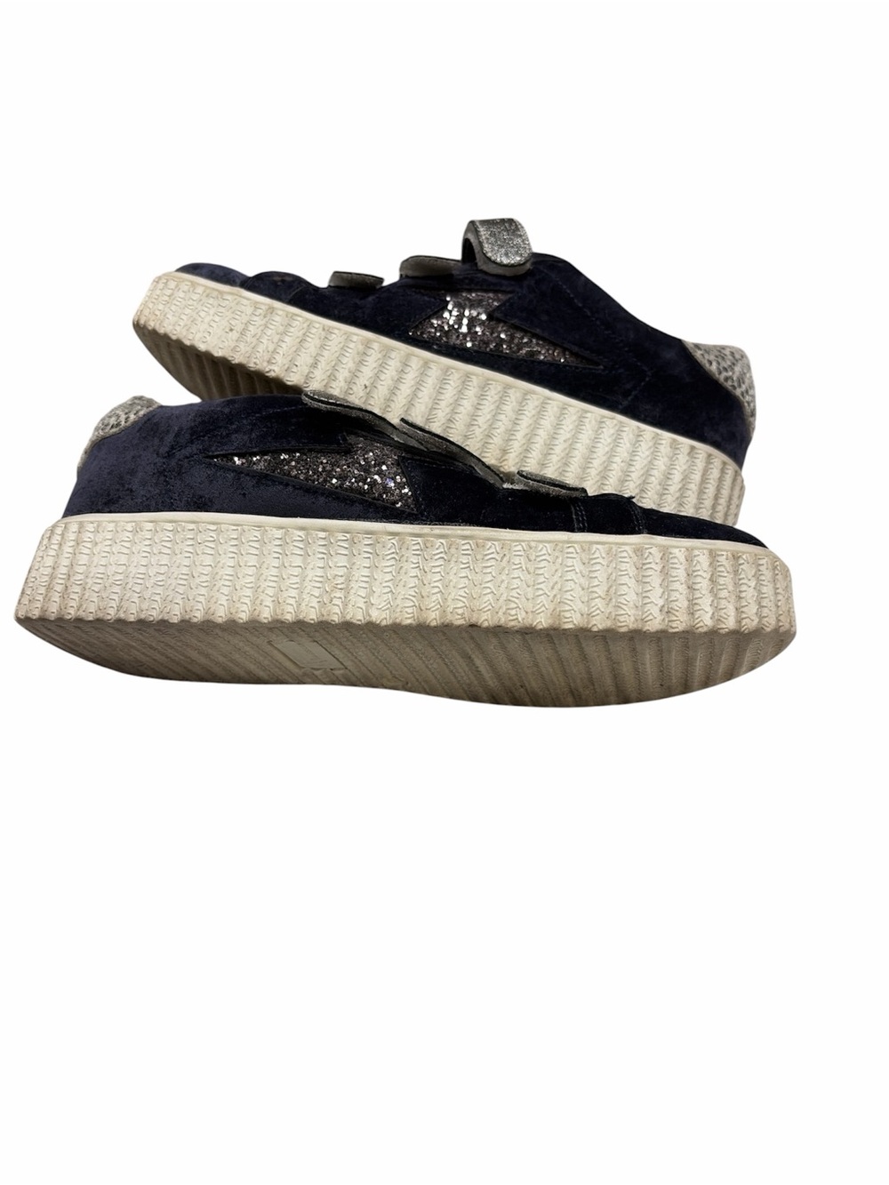 Navy Suede Platform Sneakers with Silver Glitter Straps - Picture 5 of 10